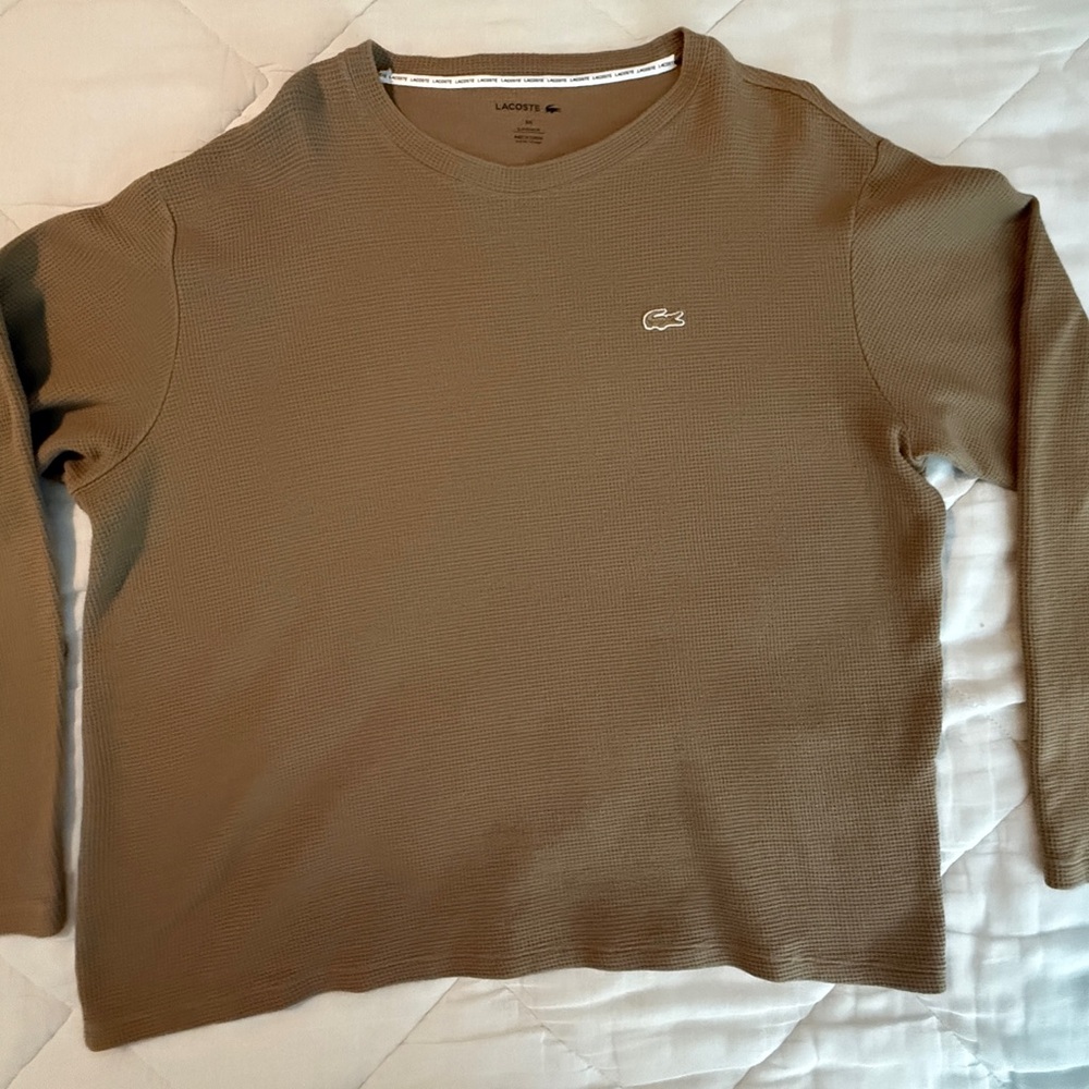 Lacoste Olive Green Waffle Knit Crewneck Sweatshirt